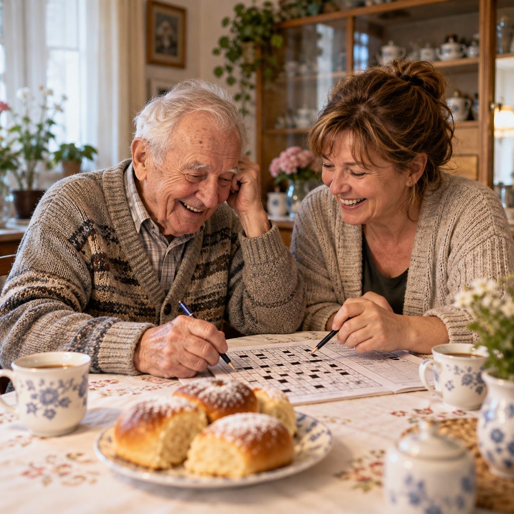Senior s dcerou nad pracovním listem