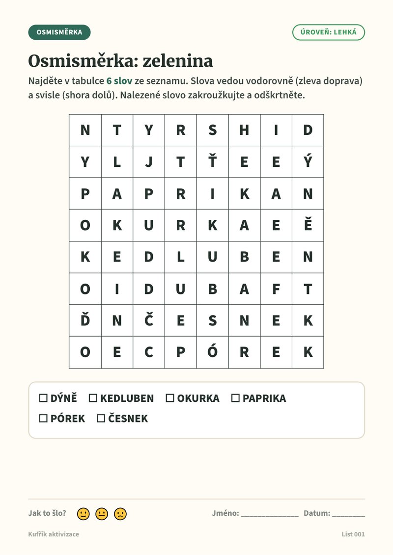 Osmisměrka, lehká úroveň